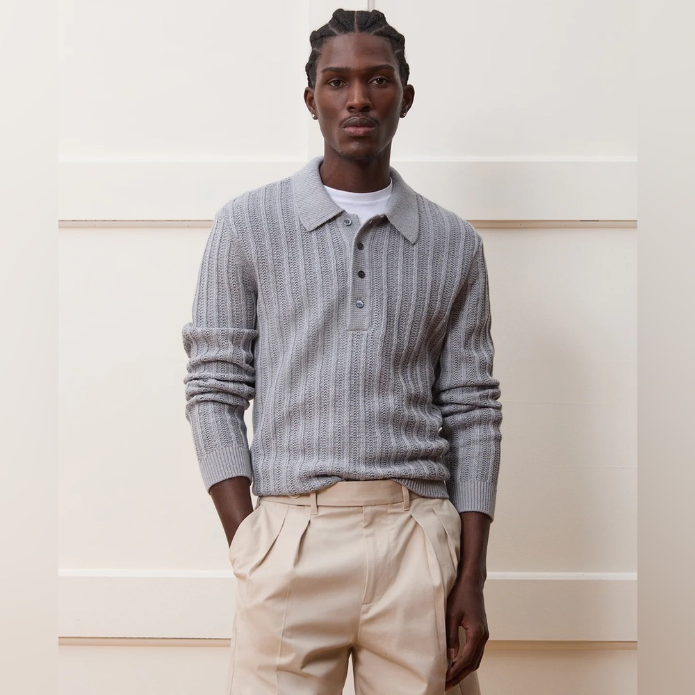 Todd Snyder Nightcap Sweater Polo Long Sleeve Linen Cotton Grey Sz XL
